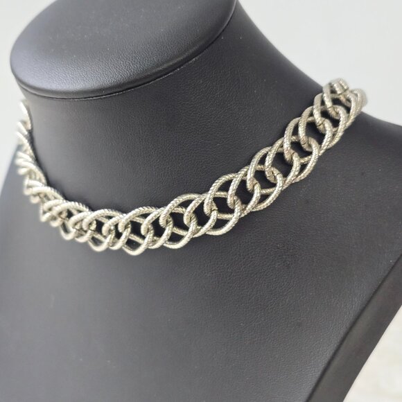 Silver Double Pebble Link Chunky Choker with Lobster Clasp - Picture 7 of 8
